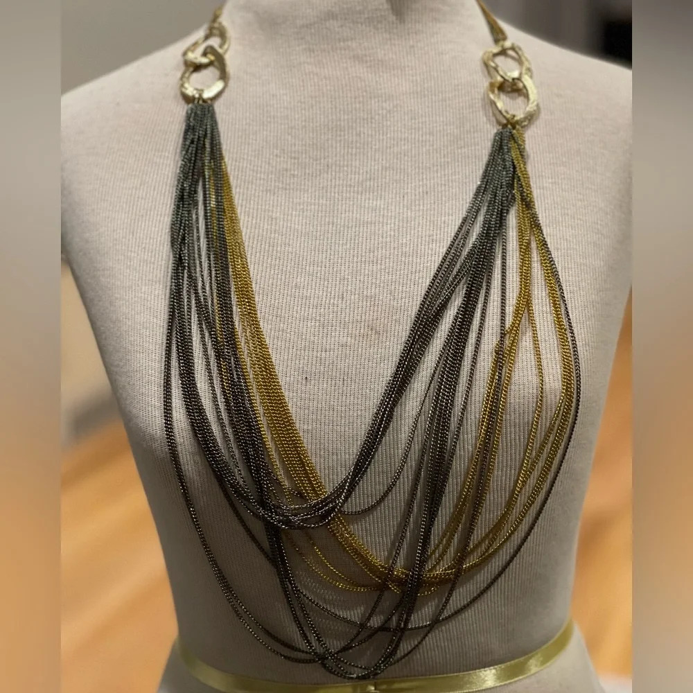 Two Tone Multi Chain Open Circle Drape Adjustable… - image 3